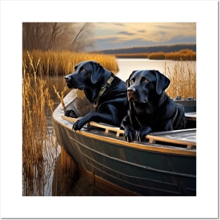 Black Labs on a Boat Posters and Art